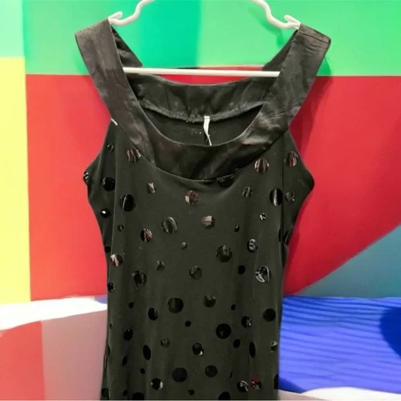 Elegant Black Polka Dot Dress SMALL pit to pit 15in length 35in - Picture 6 of 7